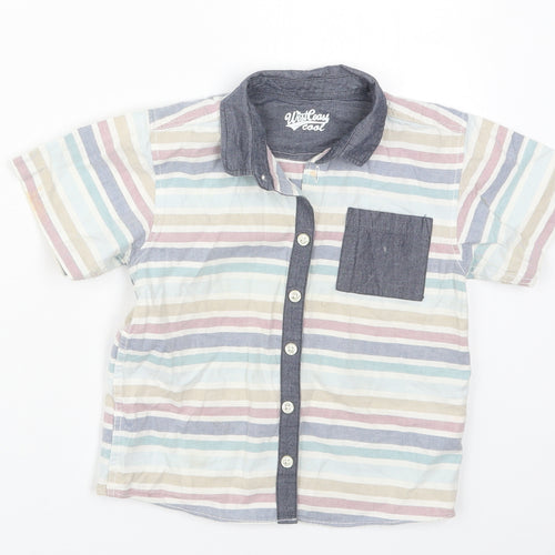 Matalan Boys Multicoloured Striped Cotton Basic Button-Up Size 4-5 Years Collared Button