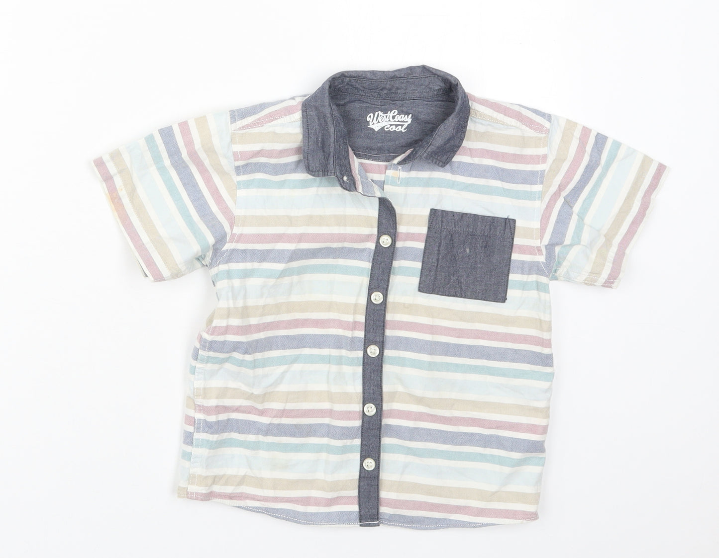 Matalan Boys Multicoloured Striped Cotton Basic Button-Up Size 4-5 Years Collared Button