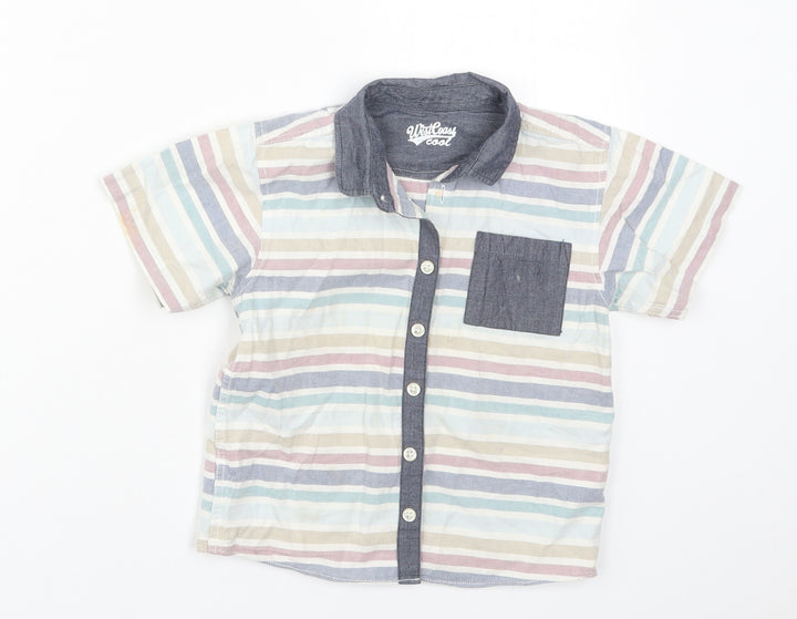 Matalan Boys Multicoloured Striped Cotton Basic Button-Up Size 4-5 Years Collared Button