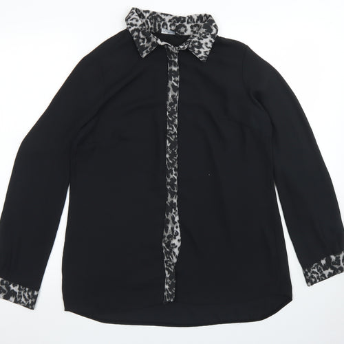 Select Womens Black  Polyester Basic Blouse Size 10 Collared