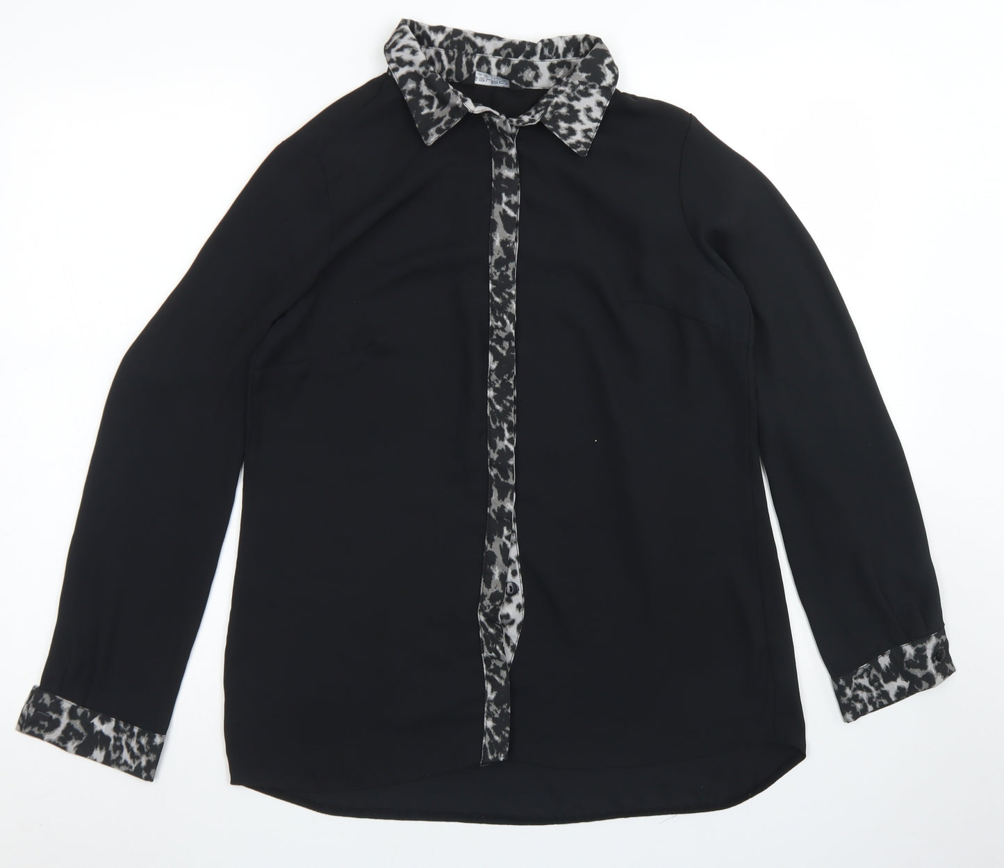 Select Womens Black  Polyester Basic Blouse Size 10 Collared