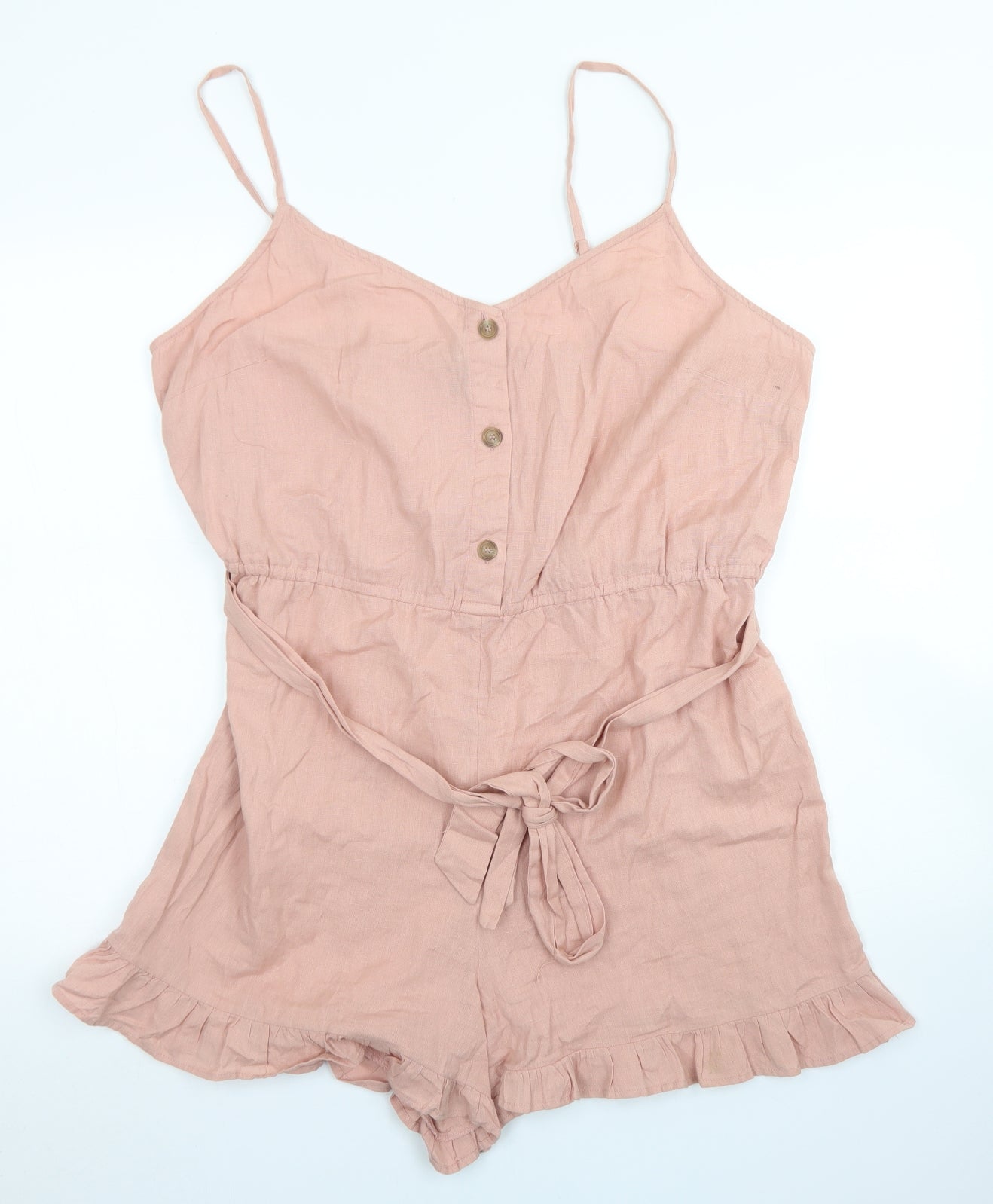 New Look Womens Pink  Cotton Playsuit One-Piece Size 18  Button