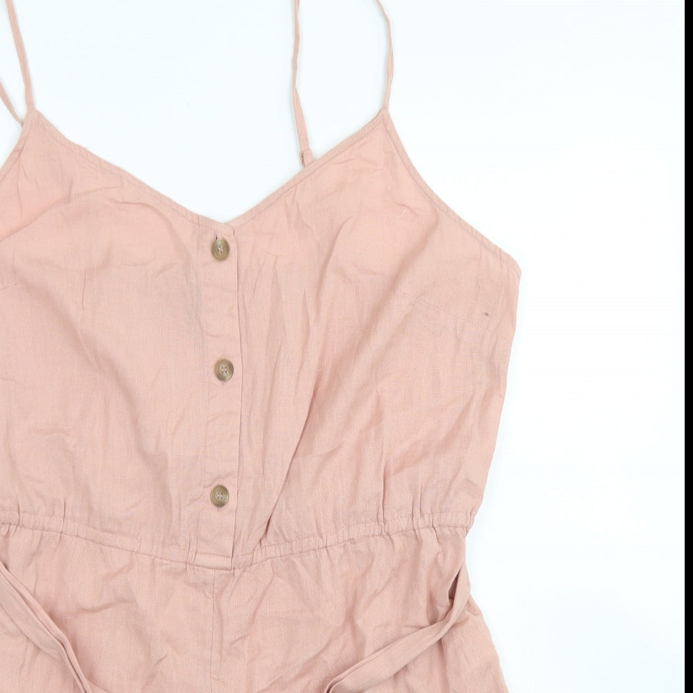 New Look Womens Pink  Cotton Playsuit One-Piece Size 18  Button