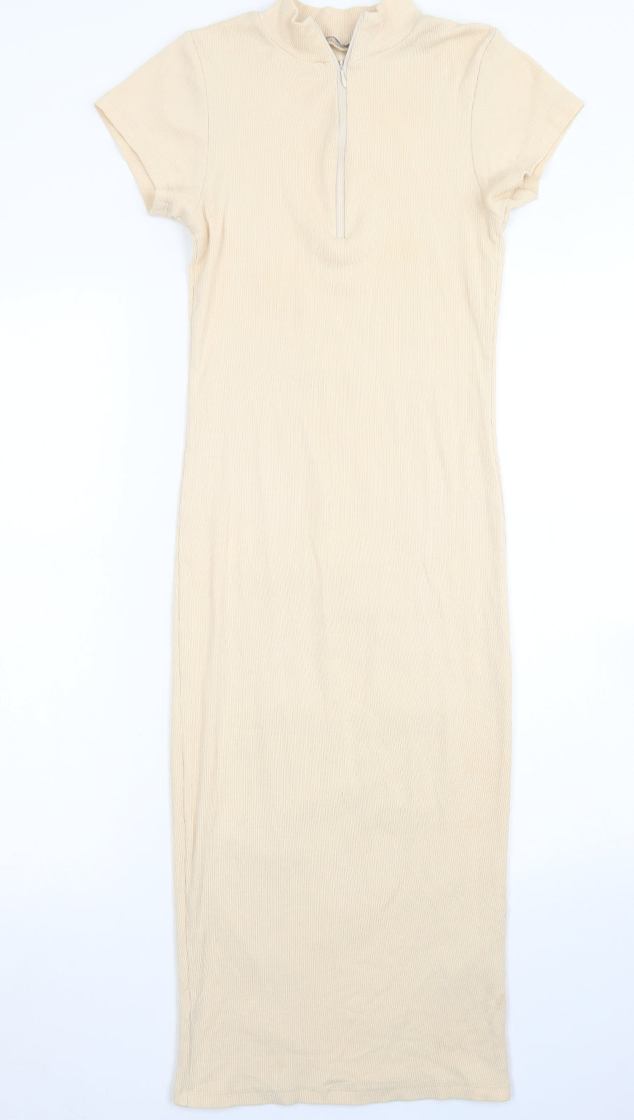 Boohoo Womens Beige  Cotton Bodycon  Size 8  Mock Neck  - 1/4 Zip