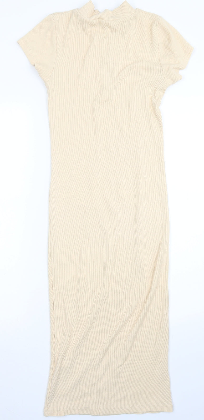 Boohoo Womens Beige  Cotton Bodycon  Size 8  Mock Neck  - 1/4 Zip