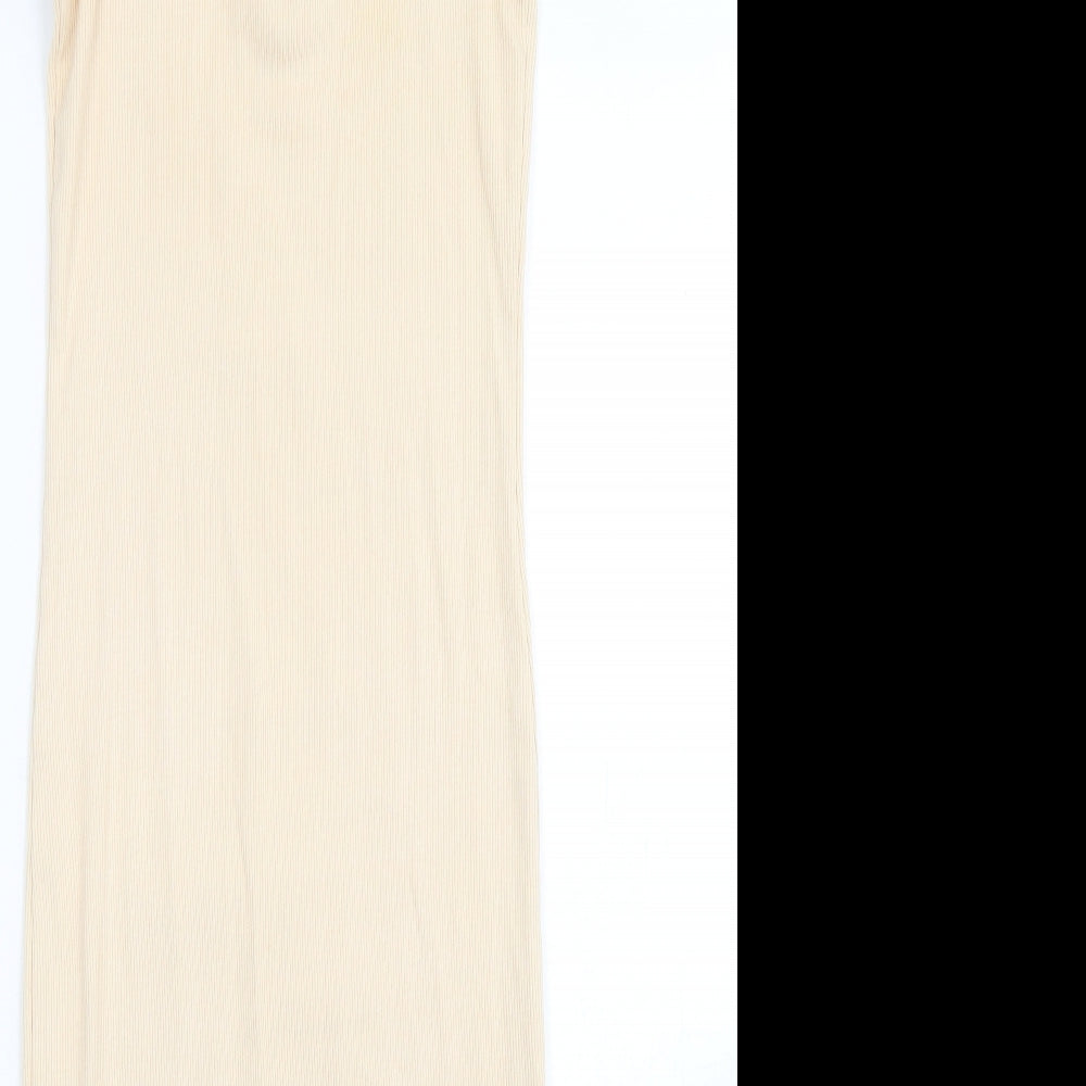 Boohoo Womens Beige  Cotton Bodycon  Size 8  Mock Neck  - 1/4 Zip