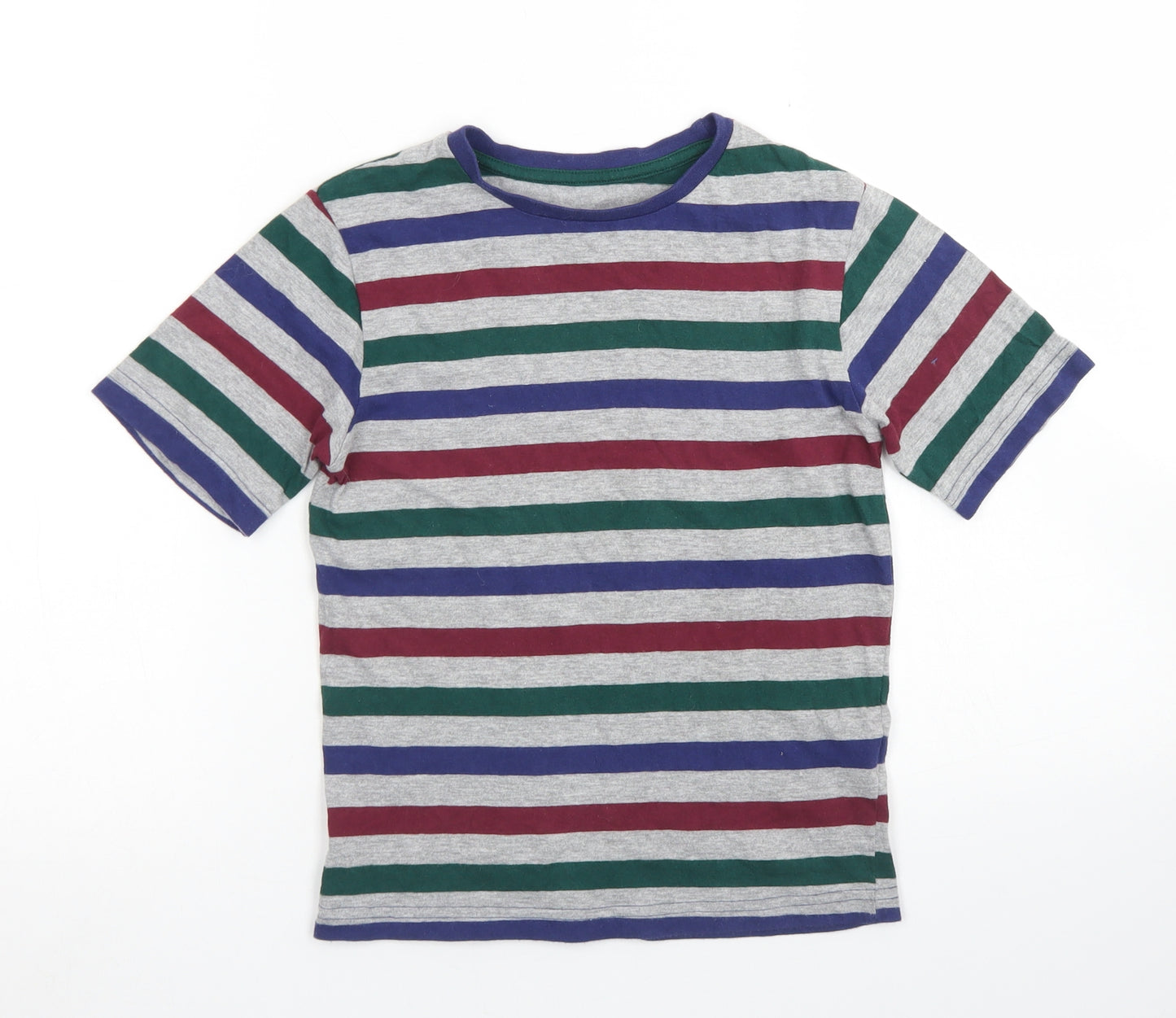 Rebel Boys Grey Striped Cotton Basic T-Shirt Size 7-8 Years Crew Neck