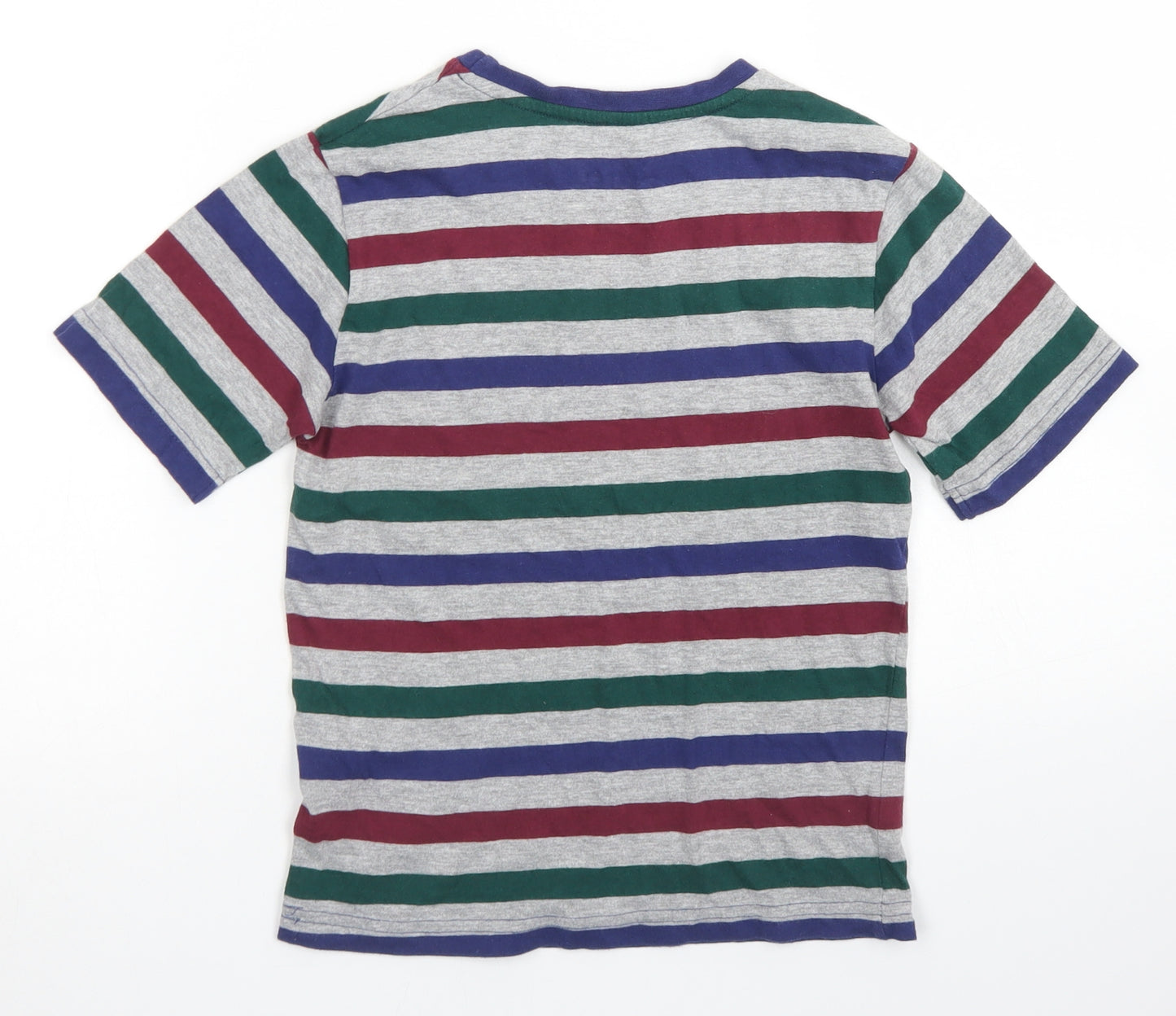 Rebel Boys Grey Striped Cotton Basic T-Shirt Size 7-8 Years Crew Neck