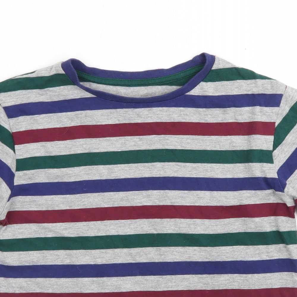 Rebel Boys Grey Striped Cotton Basic T-Shirt Size 7-8 Years Crew Neck