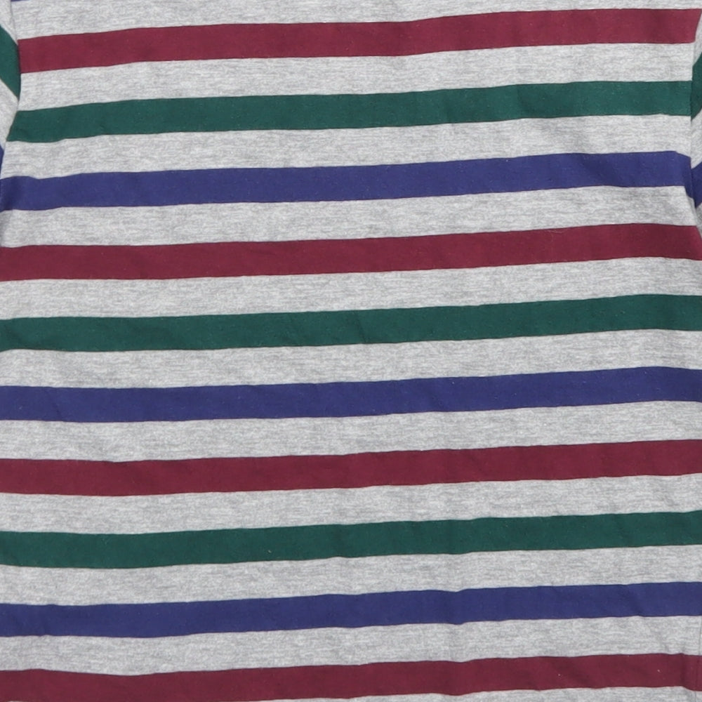 Rebel Boys Grey Striped Cotton Basic T-Shirt Size 7-8 Years Crew Neck