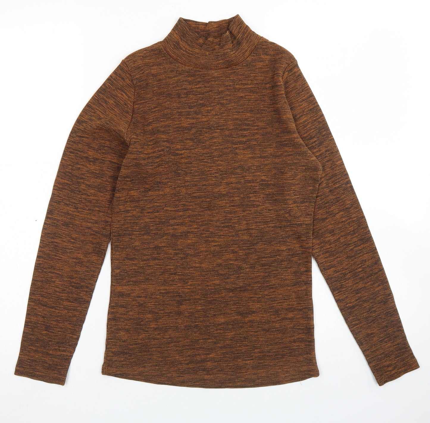 TU Womens Brown  Cotton Basic T-Shirt Size 10 Mock Neck