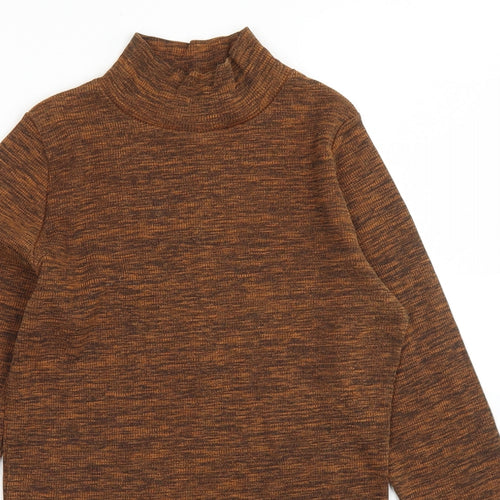 TU Womens Brown  Cotton Basic T-Shirt Size 10 Mock Neck