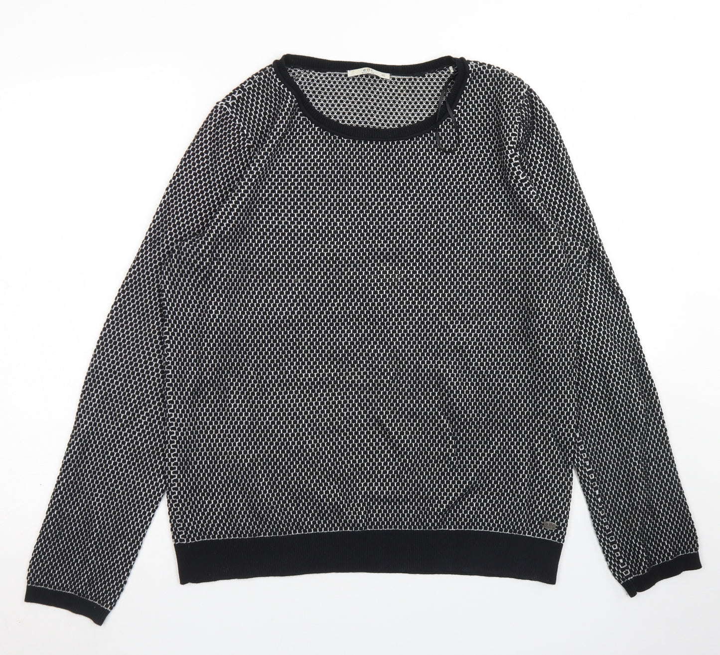 EDC Womens Black Crew Neck Geometric Cotton Pullover Jumper Size XL