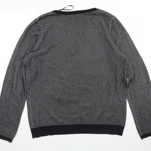 EDC Womens Black Crew Neck Geometric Cotton Pullover Jumper Size XL