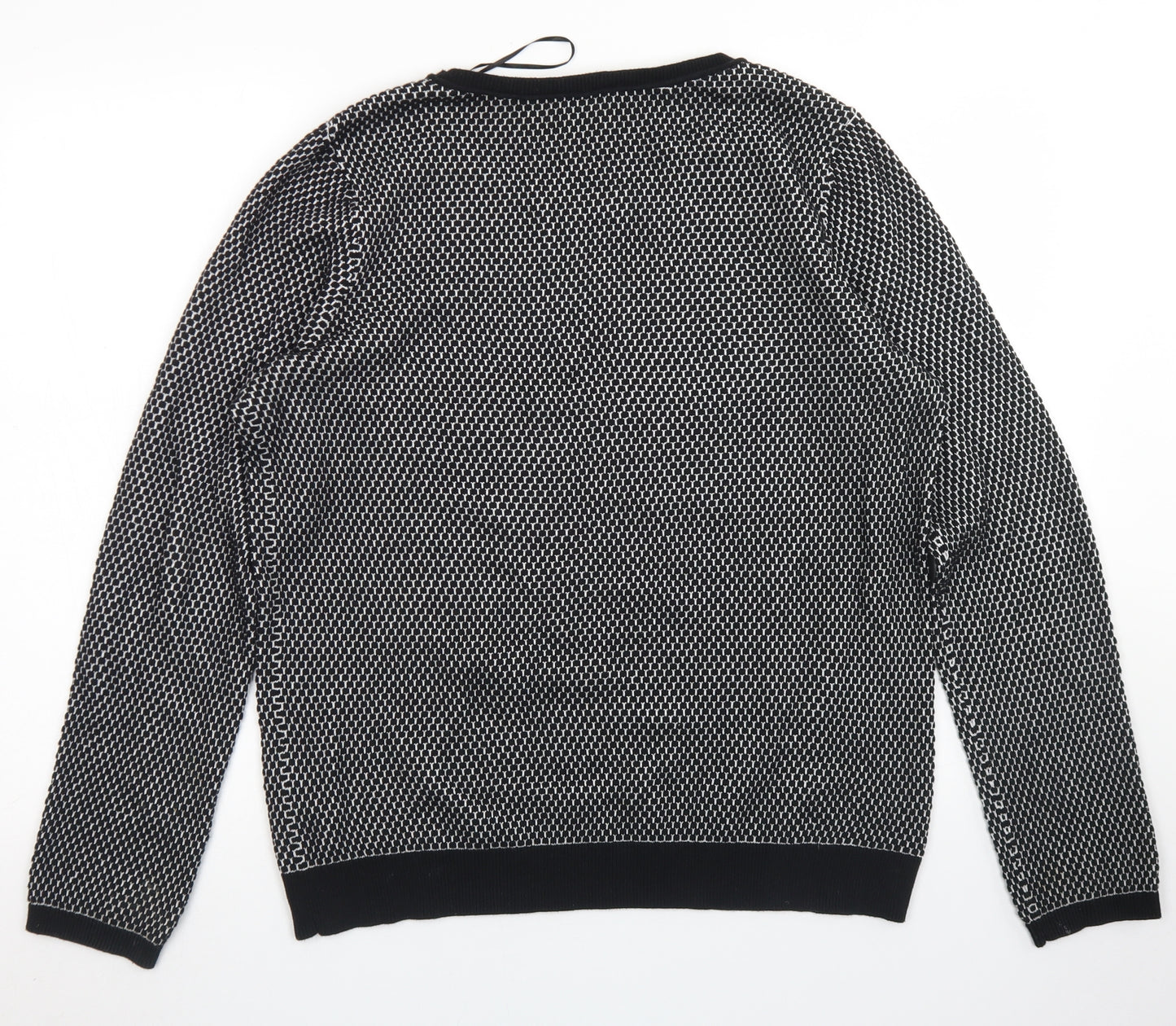 EDC Womens Black Crew Neck Geometric Cotton Pullover Jumper Size XL