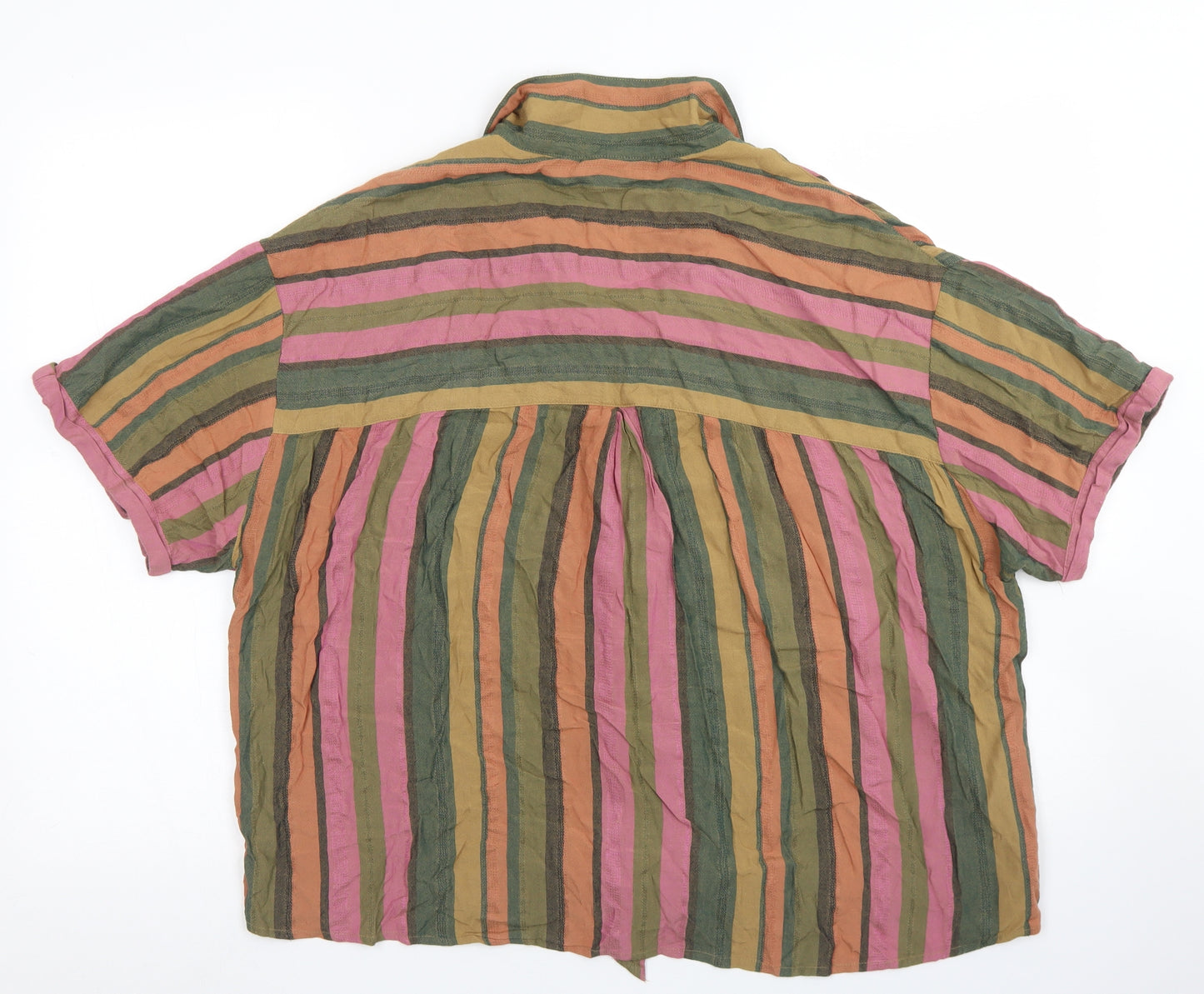 TU Womens Green Striped Viscose Cropped Button-Up Size 16 Collared - not Fromnt