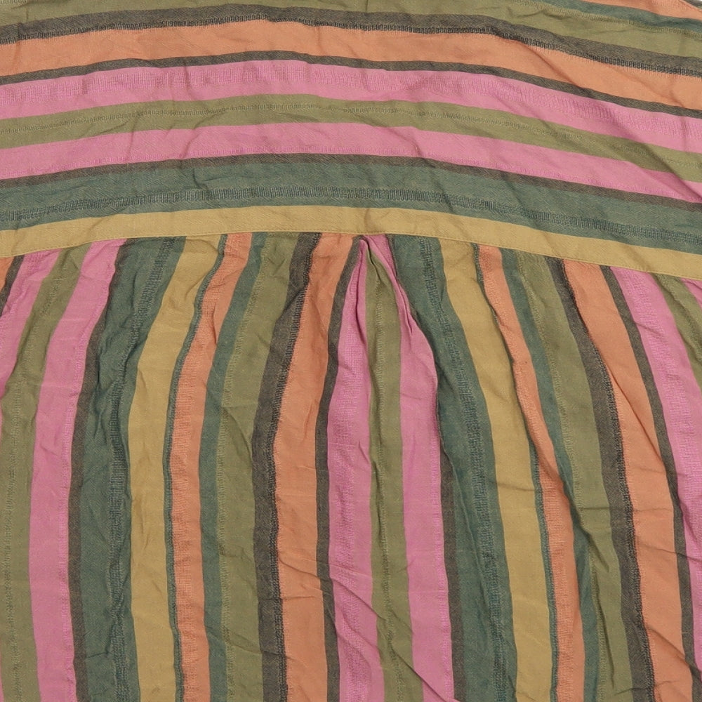 TU Womens Green Striped Viscose Cropped Button-Up Size 16 Collared - not Fromnt