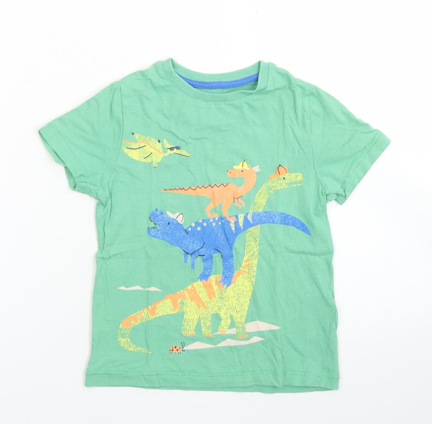 M&S Boys Green  Cotton Basic T-Shirt Size 4-5 Years Crew Neck  - Dinosaurs