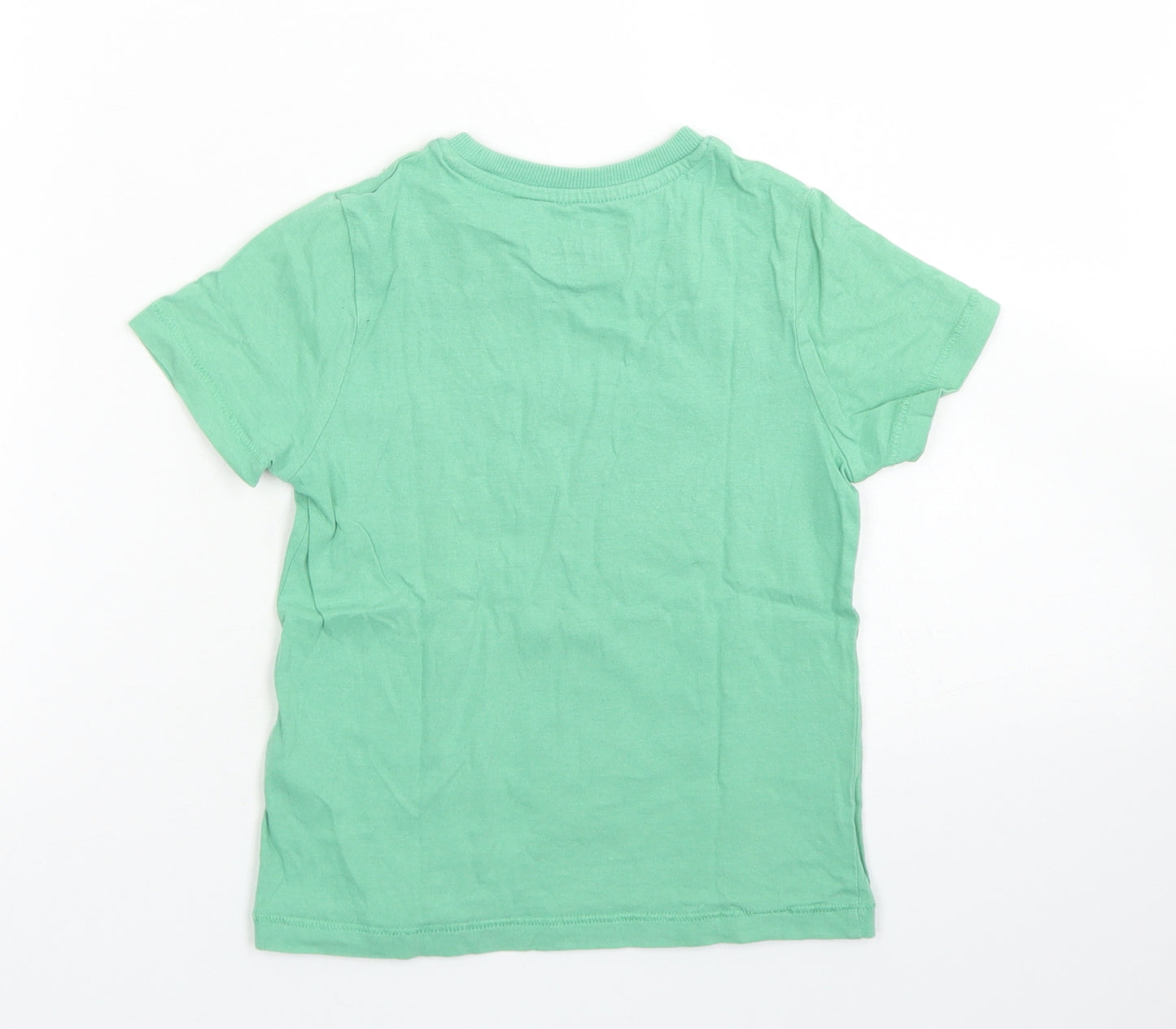 M&S Boys Green  Cotton Basic T-Shirt Size 4-5 Years Crew Neck  - Dinosaurs