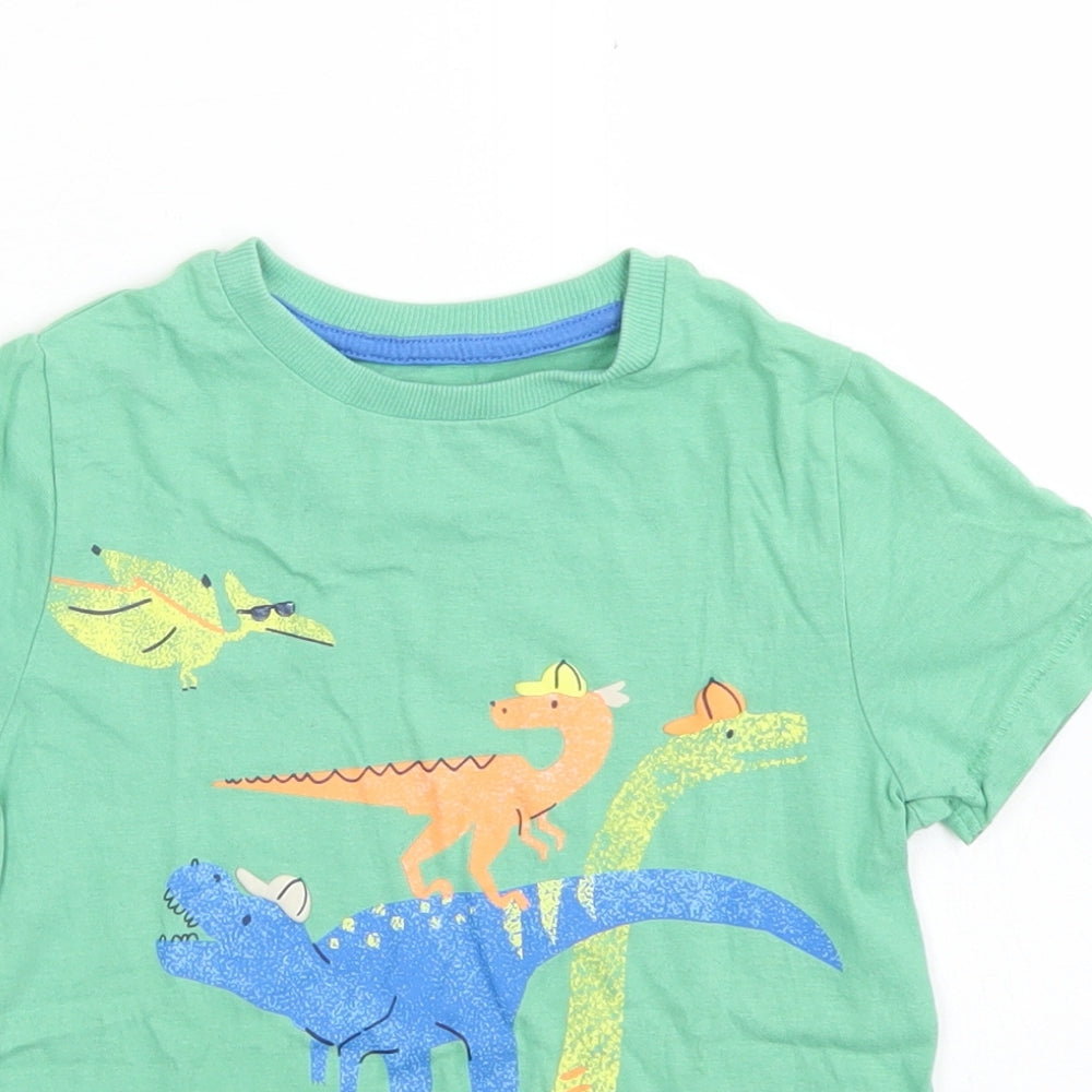 M&S Boys Green  Cotton Basic T-Shirt Size 4-5 Years Crew Neck  - Dinosaurs