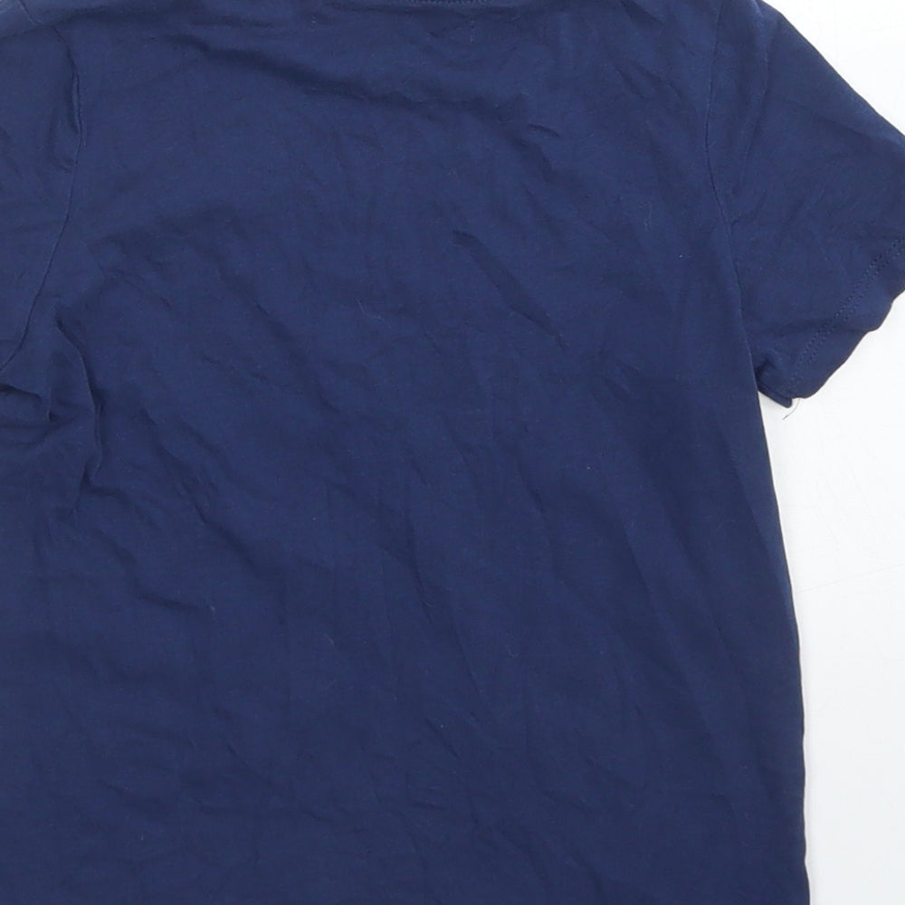 M&S Girls Blue  Cotton Basic T-Shirt Size 6-7 Years Crew Neck  - Leopard