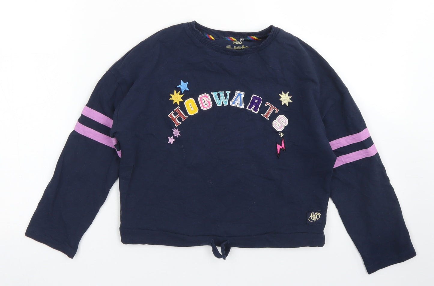 M&S Girls Blue  Cotton Pullover Sweatshirt Size 6-7 Years   - Hogwarts Cropped