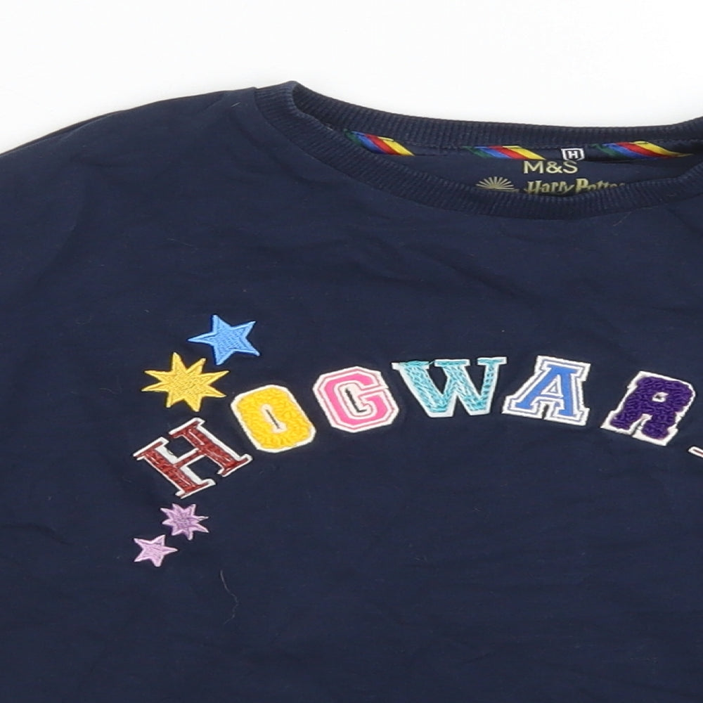 M&S Girls Blue  Cotton Pullover Sweatshirt Size 6-7 Years   - Hogwarts Cropped