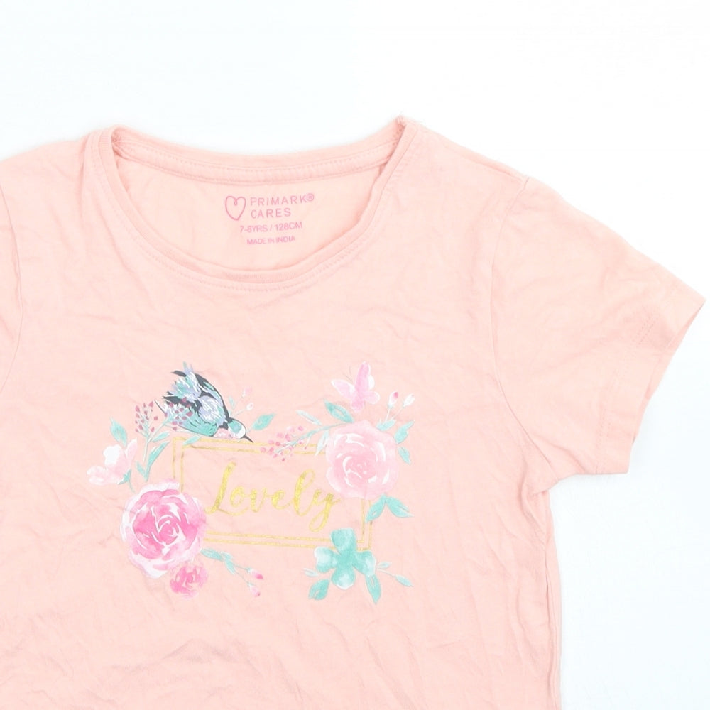 Primark Girls Pink  Cotton Basic T-Shirt Size 7-8 Years Crew Neck