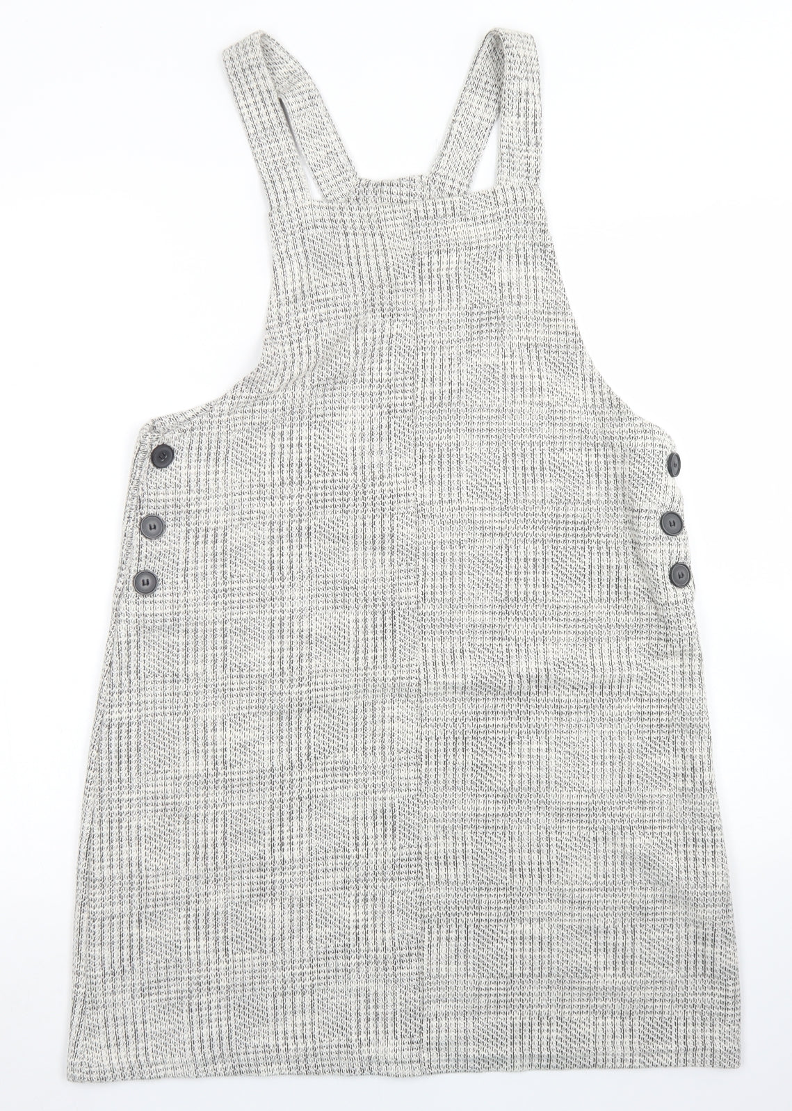 New Look Womens Grey Plaid Polyester Pinafore/Dungaree Dress  Size 12  Square Neck Button