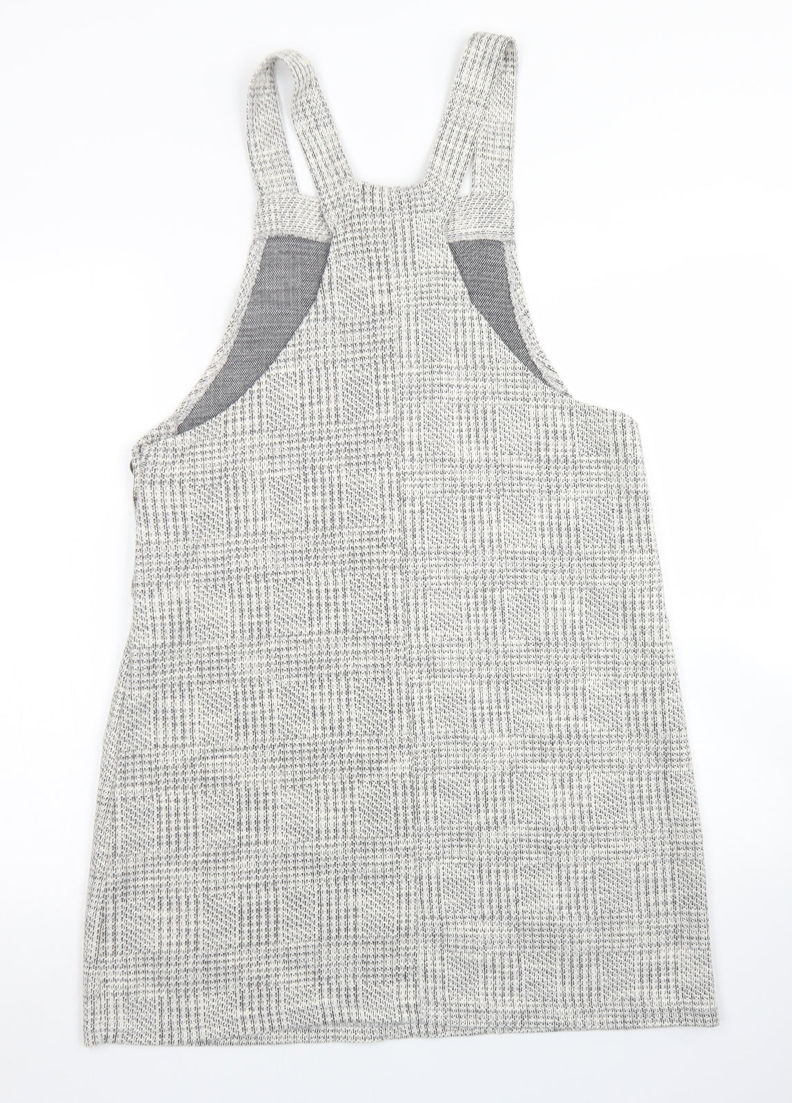 New Look Womens Grey Plaid Polyester Pinafore/Dungaree Dress  Size 12  Square Neck Button