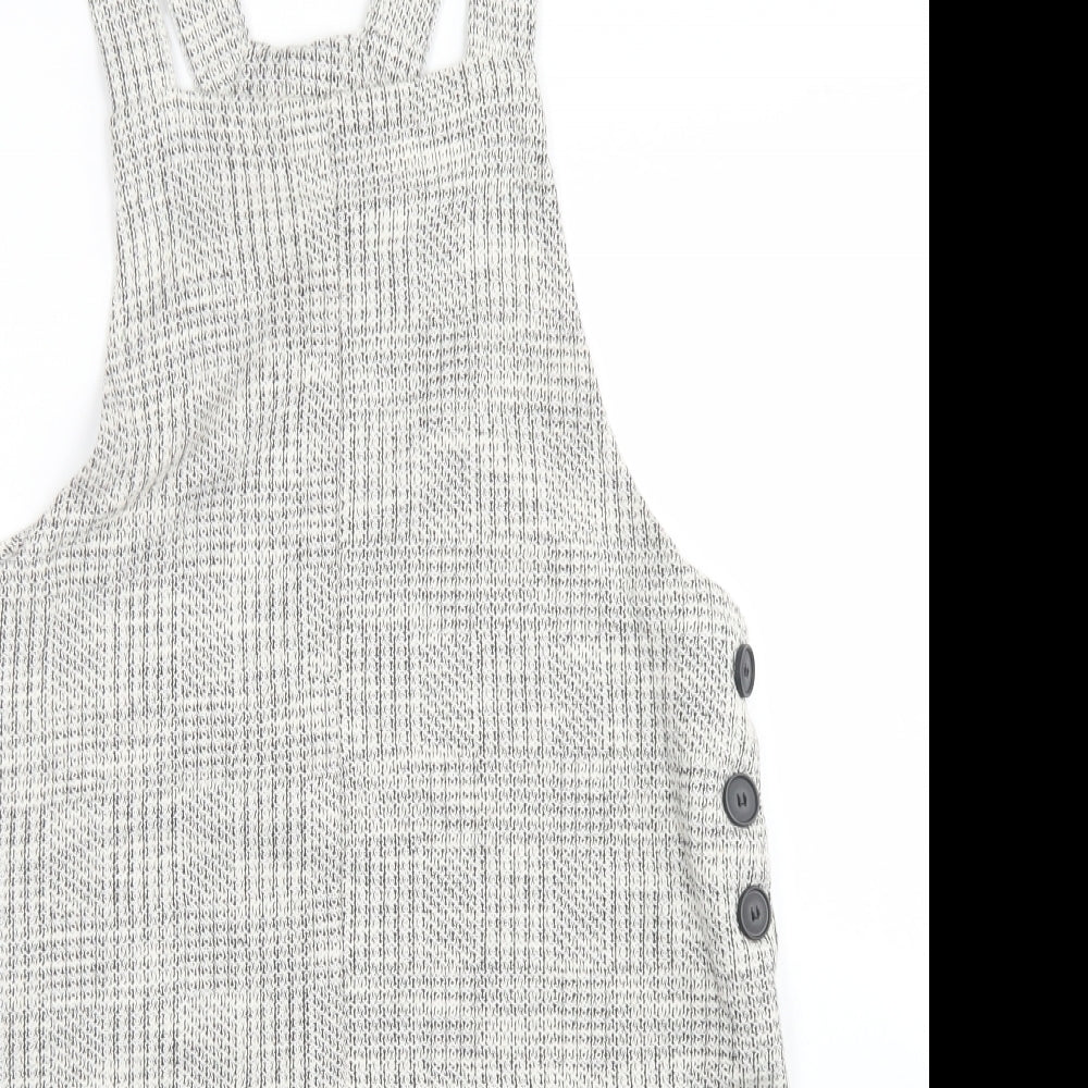 New Look Womens Grey Plaid Polyester Pinafore/Dungaree Dress  Size 12  Square Neck Button
