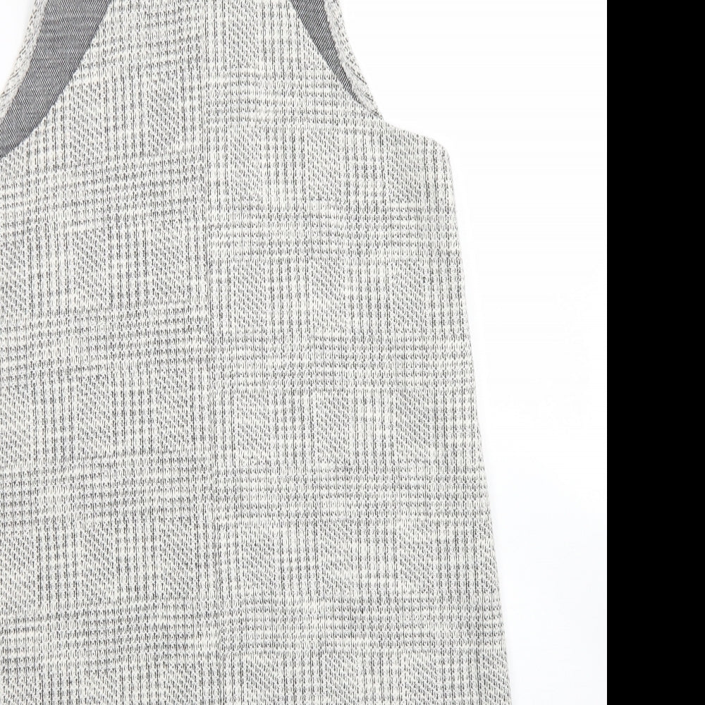 New Look Womens Grey Plaid Polyester Pinafore/Dungaree Dress  Size 12  Square Neck Button