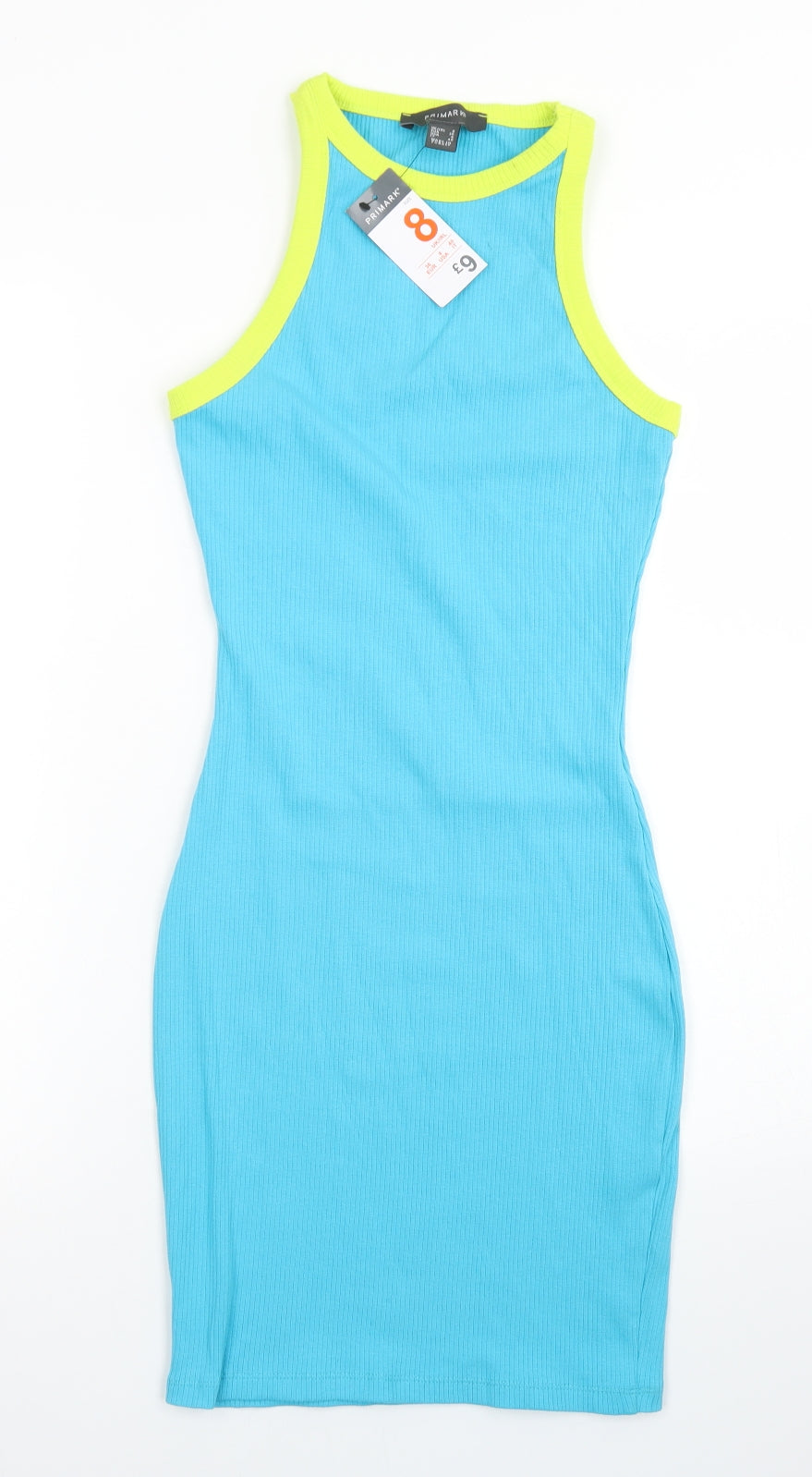 Primark Womens Blue  Cotton Bodycon  Size 8  Round Neck
