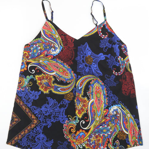 Pep & Co Womens Black Paisley Polyester Basic Blouse Size 14 V-Neck