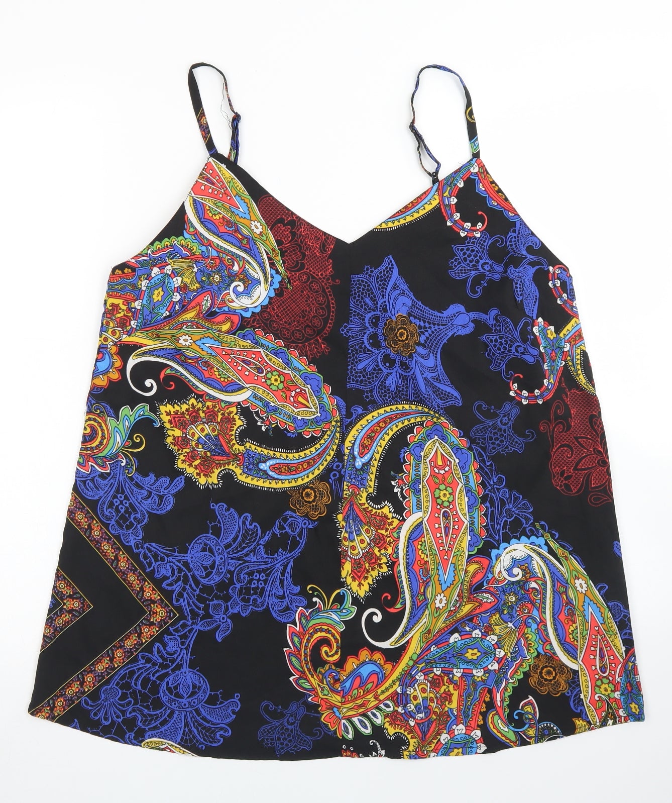 Pep & Co Womens Black Paisley Polyester Basic Blouse Size 14 V-Neck