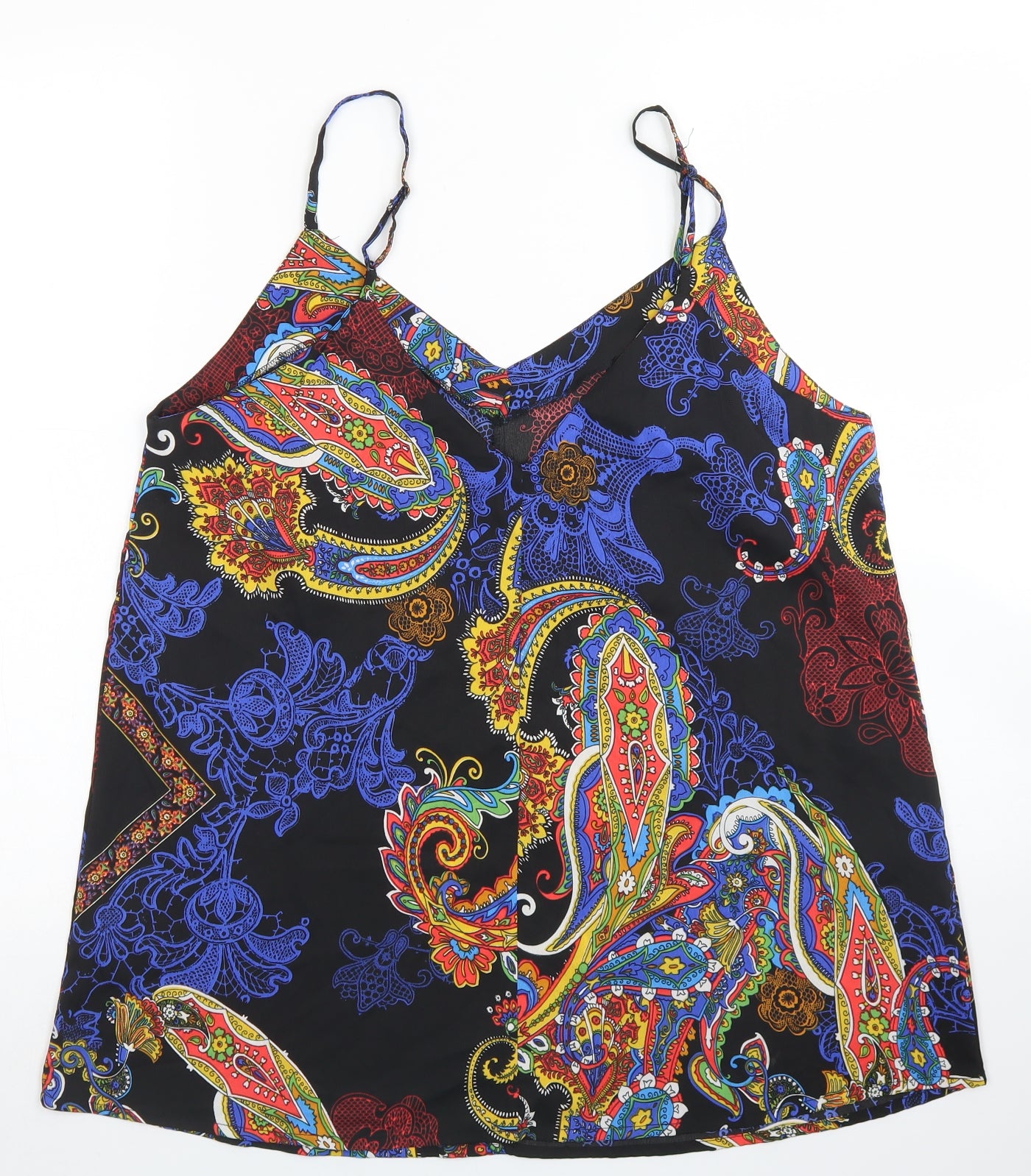 Pep & Co Womens Black Paisley Polyester Basic Blouse Size 14 V-Neck