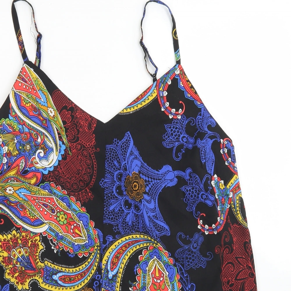 Pep & Co Womens Black Paisley Polyester Basic Blouse Size 14 V-Neck