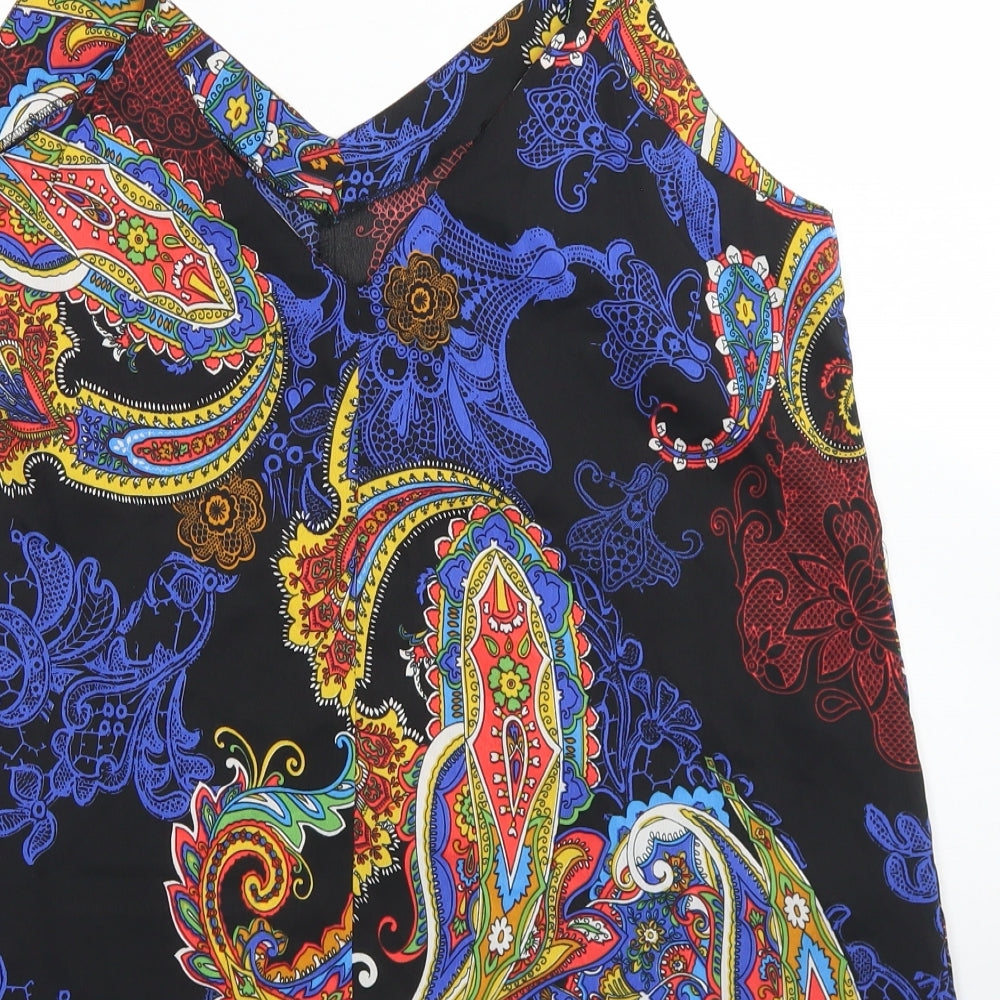 Pep & Co Womens Black Paisley Polyester Basic Blouse Size 14 V-Neck