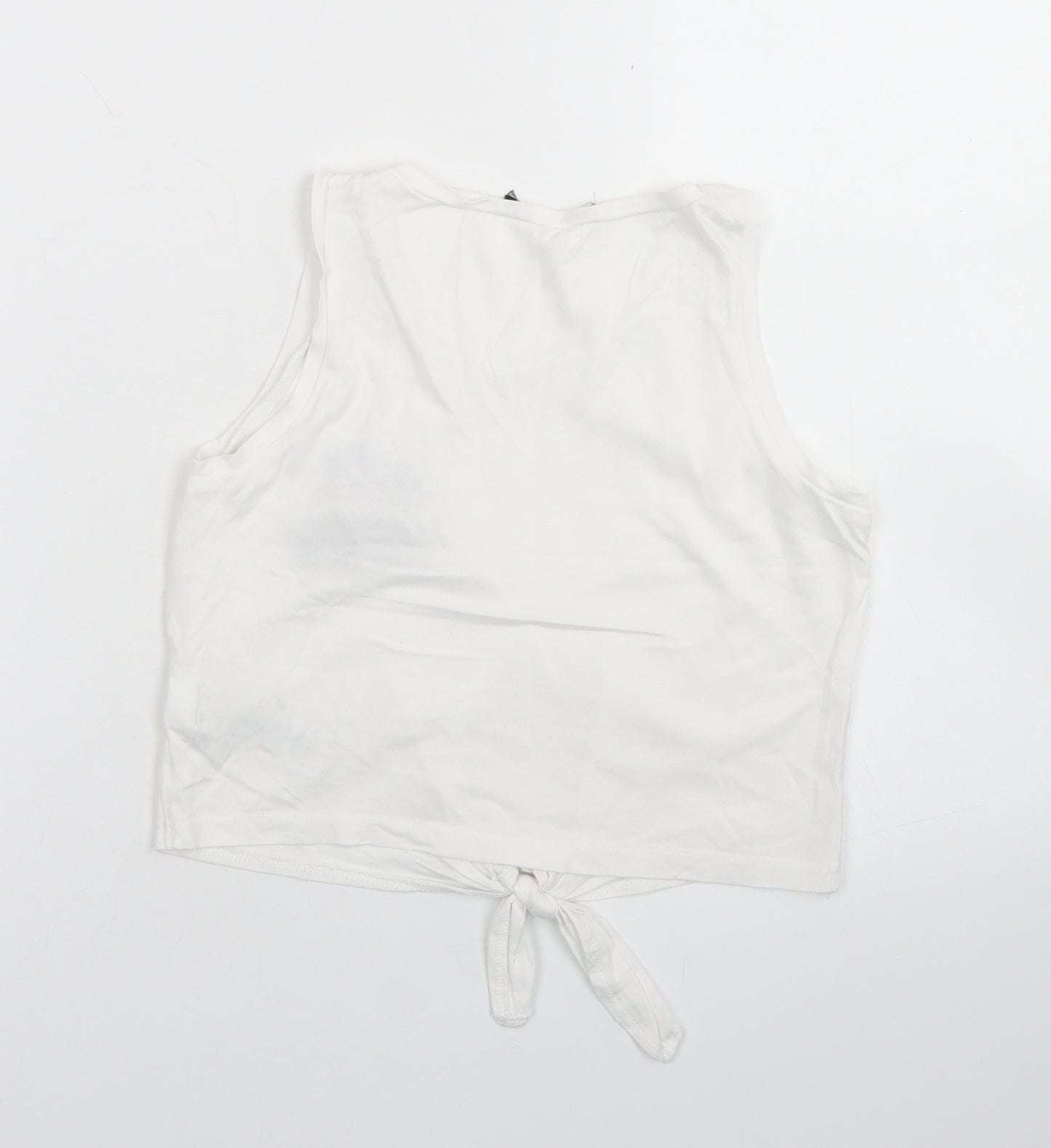915 Generation Girls White  Cotton Cropped Tank Size 9 Years Round Neck  - Flamingo, Tie front