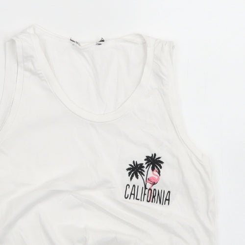 915 Generation Girls White  Cotton Cropped Tank Size 9 Years Round Neck  - Flamingo, Tie front