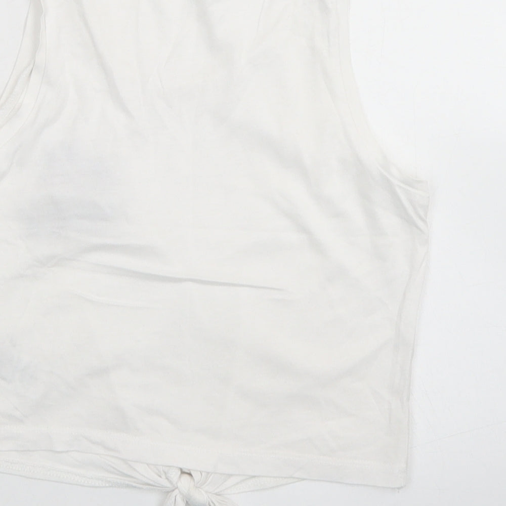 915 Generation Girls White  Cotton Cropped Tank Size 9 Years Round Neck  - Flamingo, Tie front