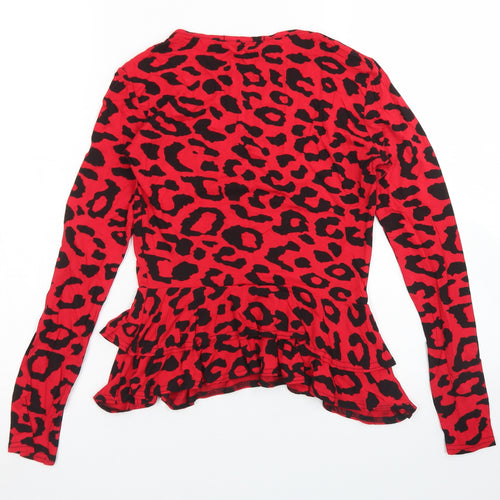 Missguided Womens Red Animal Print Viscose Basic T-Shirt Size 6 Round Neck