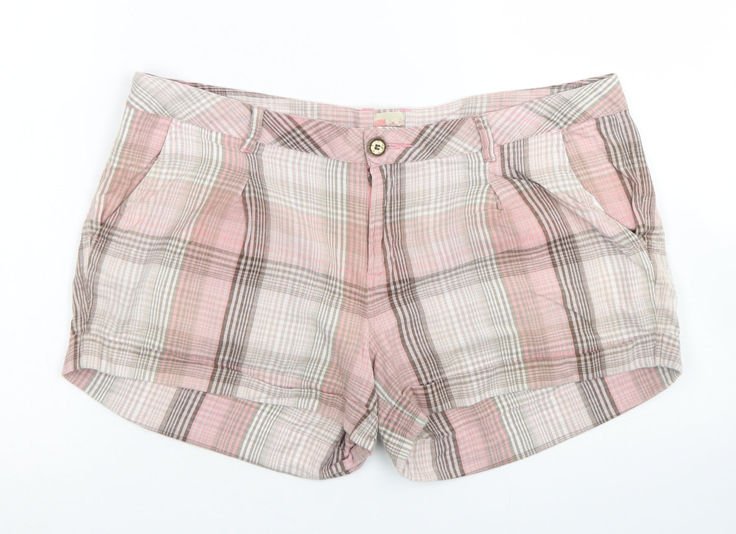 Mantaray Womens Pink Plaid Cotton Hot Pants Shorts Size 14 L4 in Regular Button
