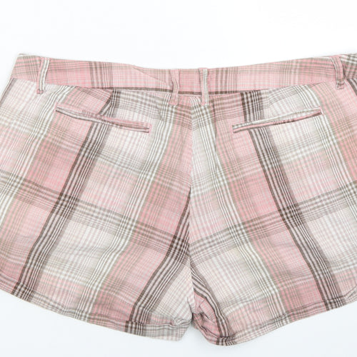 Mantaray Womens Pink Plaid Cotton Hot Pants Shorts Size 14 L4 in Regular Button