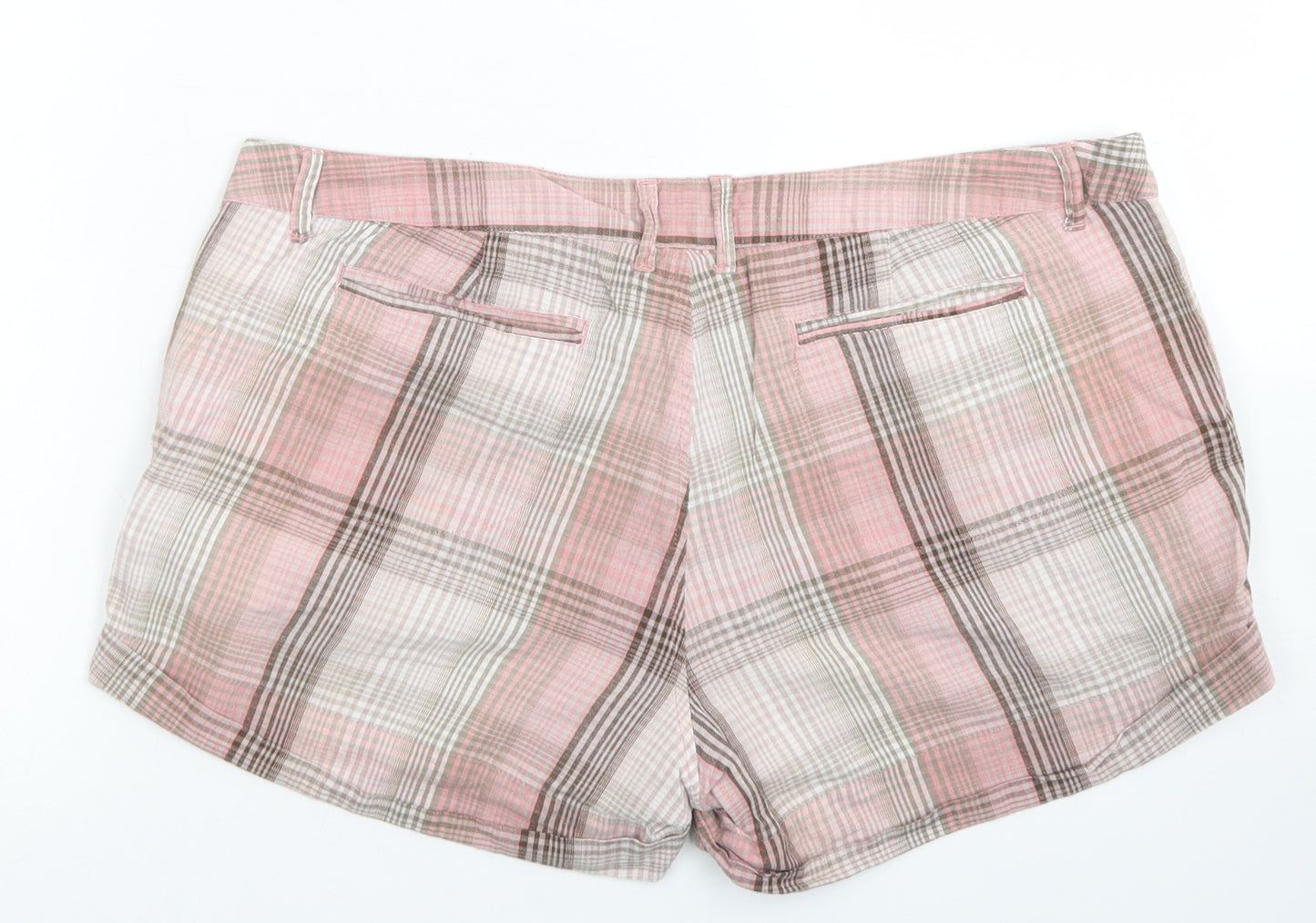 Mantaray Womens Pink Plaid Cotton Hot Pants Shorts Size 14 L4 in Regular Button