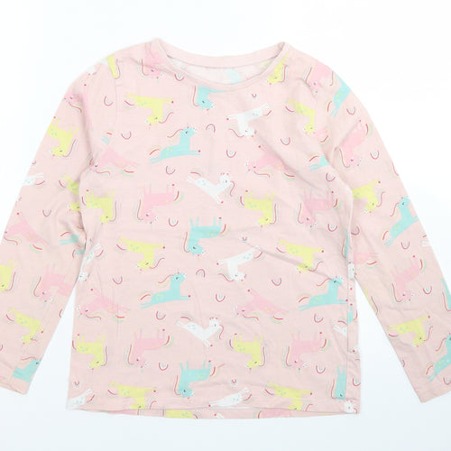 George Girls Pink  Cotton Basic Polo Size 9-10 Years Crew Neck  - Unicorn Print