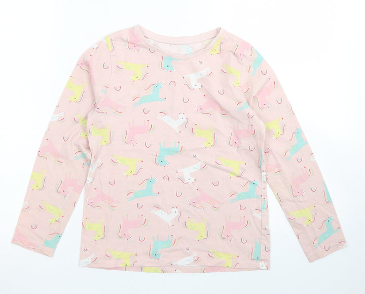 George Girls Pink  Cotton Basic Polo Size 9-10 Years Crew Neck  - Unicorn Print