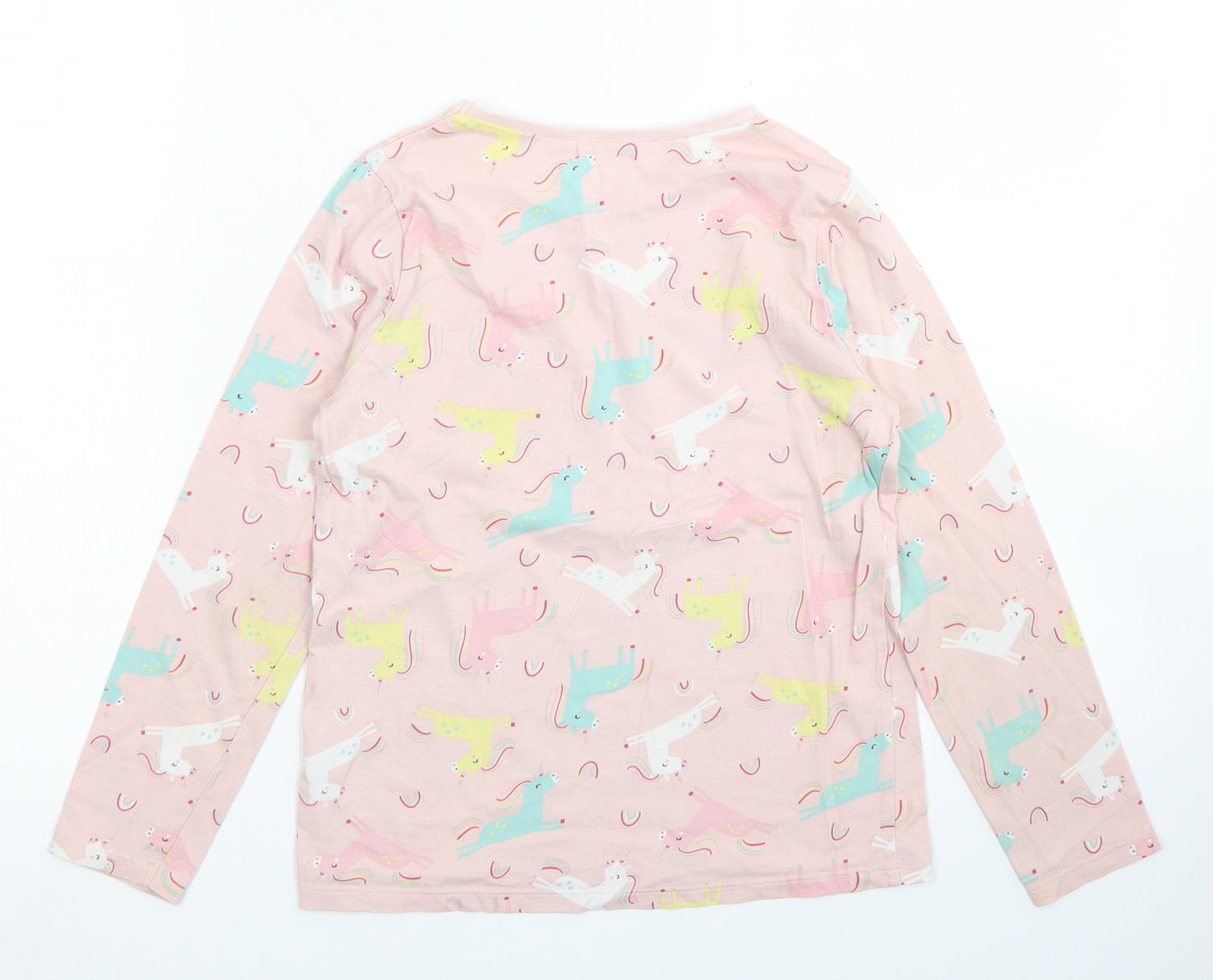 George Girls Pink  Cotton Basic Polo Size 9-10 Years Crew Neck  - Unicorn Print