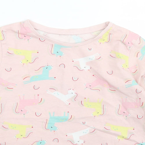 George Girls Pink  Cotton Basic Polo Size 9-10 Years Crew Neck  - Unicorn Print