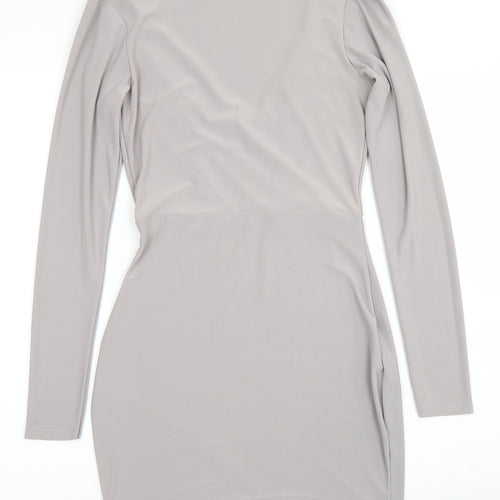Missguided Womens Grey  Polyester Pencil Dress  Size 8  V-Neck